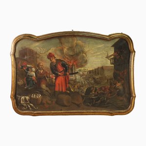 Artista italiano, Il saccheggio della città, 1670, Olio su tela, con cornice
