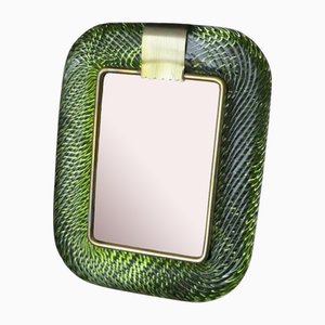 Marco de fotos de cristal de Murano retorcido verde oliva y latón de Barovier E Toso