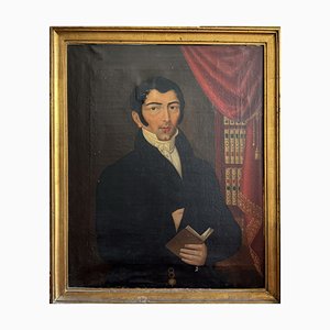 Portrait of a Gentleman in His Library, 1800s, Huile sur Toile, Encadrée