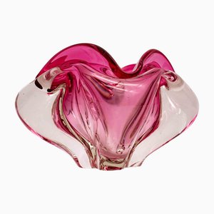 Mid-Century Czech Pink and Clear Glass Ashtray attributed to Josef Hospodka for Chřibská Glas, 1960s