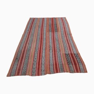 Tapis Vintage à Motifs Rayés en Laine Rose Orange Gris, Turquie, 1960s