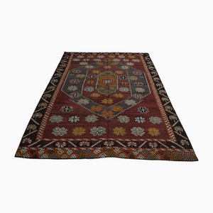 Tappeto Kilim vintage a tessitura piatta rosso, Turchia, anni '60