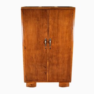 Art Deco Two-Door Wardrobe in Walnut with Brass Handles, 1940s