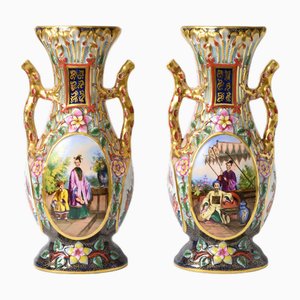 Vases en Porcelaine Chinoiserie de Bayeux, Set de 2