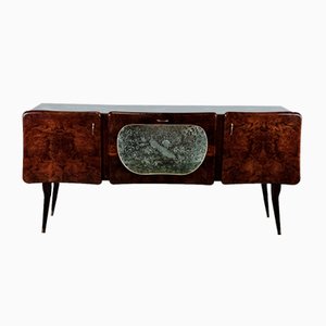 Mid-Century Sideboard with Drop Down Door and Marbled Glass Top, 1950s