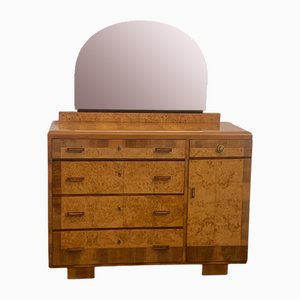 Chest of Drawers with Mirror in Walnut and Thuja Briar, 1930s, Set of 2