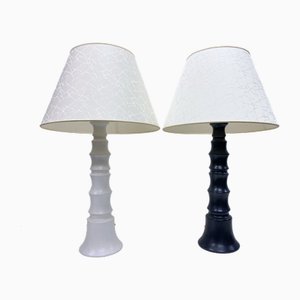 Lampade da tavolo grandi in ceramica bianca e nera, anni '60, set di 2