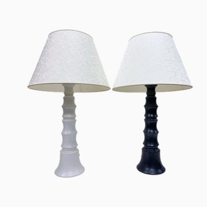 Large Table Lamps in Black and White Ceramic, 1960s, Set of 2