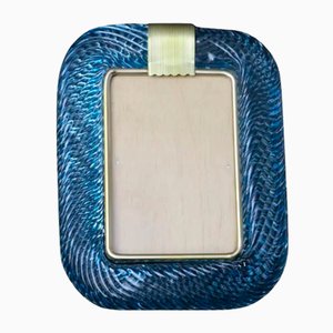 Marco de fotos trenzado azul cielo de cristal de Murano y latón de Barovier E Toso