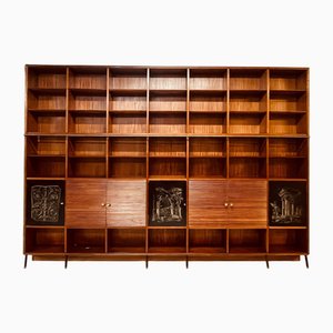 Bookcase Veneered in Mahogany with Elements Engraved by Tommaso Gnone, 1950s