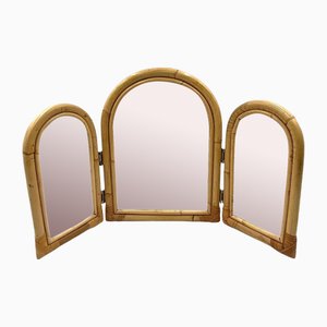 Bamboo Three-Flap Table Mirror / Vanity, Italy, 1970s