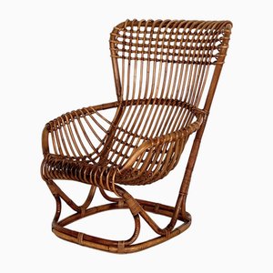 Rattan & Bamboo B4 Armchair or Lounge Chair attributed to Tito Agnoli, 1970s