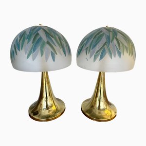 Italian Brass and Murano Glass Palm Tree Shades Lamps by Ghisetti, 1980s, Set of 2