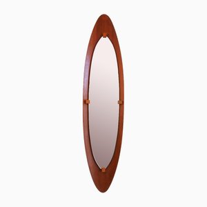 Espejo oval de teca, Italia, años 50