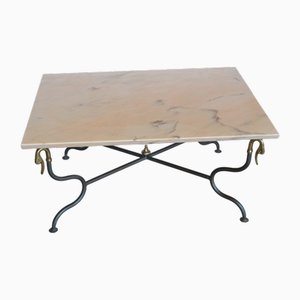 Coffee Table with Pink Marble Top and Wrought Iron Base from Cupioli Living