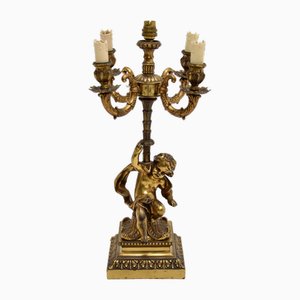 Lámpara de mesa francesa de metal dorado, años 30