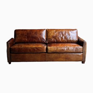 Vintage Leather Sofa in the style of Ralph Lauren