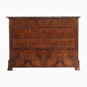 Marble Chest of Drawers with 4 Drawers and Burl Wood Veneer