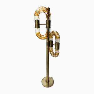 Italian Murano Glass Brass Floor Lamp attributed to Aldo Nason for Mazzega, 1970s