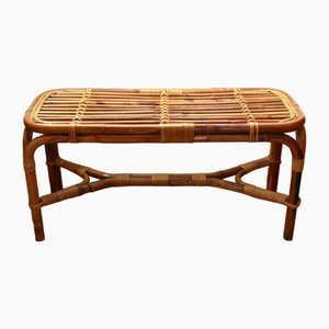 Vintage Bamboo and Wicker Bench, Italy, 1970s