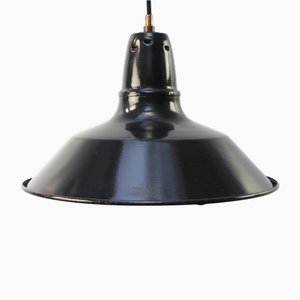 Vintage Industrial French Black Dark Blue Enamel Pendant Lamp