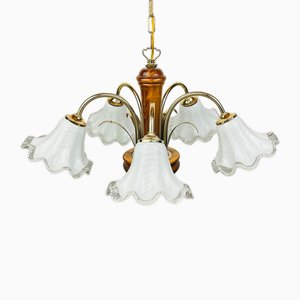Vintage Murano Glass and Wood Chandelier, Italy, 1970s