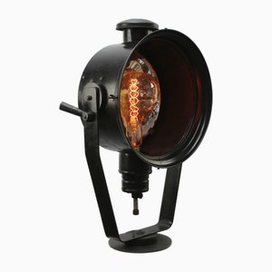 Vintage Industrial Black Enamel Cast Iron Mirror Floor Lamp