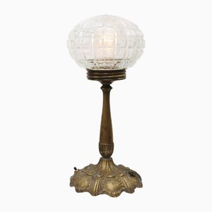Lámpara de mesa francesa vintage de vidrio y latón, años 20