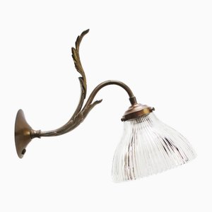 French Holophane Glass & Brass Wall Lamp