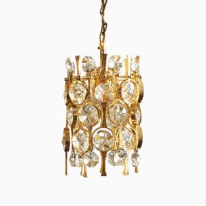 Hollywood Regency Brass & Crystal Glass Ceiling Lamp by Christoph Palme for Palwa