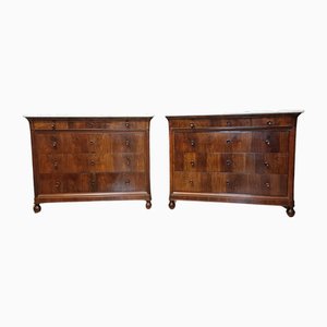 19th Century Genoese Chests of Drawers with Carrara Marble Tops, 1820, Set of 2