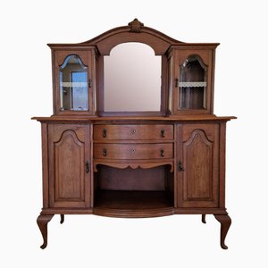 Early 20th Century Oak Buffet with Glass Doors and Mirror