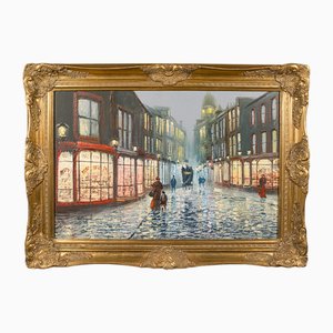 Cornish School Artist, Edwardian Street, 1980s, Oil on Canvas, Framed