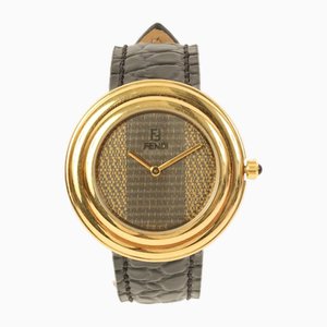 Reloj con esfera redonda a rayas para niños negro / dorado de Fendi