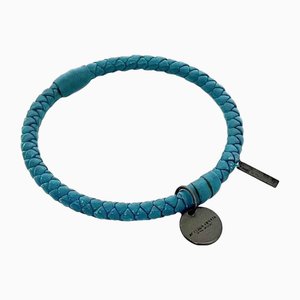 Bangle Light Blue Intrecciato Ec-19881 Leather Bracelet from Bottega Veneta