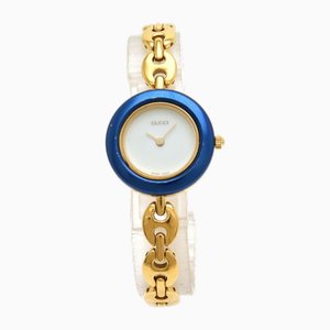 Cambio de bisel esfera blanca Gp reloj de cuarzo para mujer bañado en oro 11 / 12.2 de Gucci