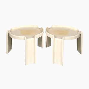 Modern Italian White Plastic Coffee Tables attributed to Giotto Stoppino for Kartell, 1970s, Set of 2