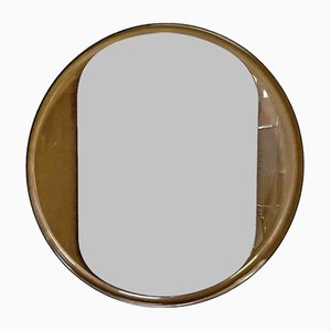 Specchio da parete rotondo moderno in plastica marrone semitrasparente, Italia, anni '70