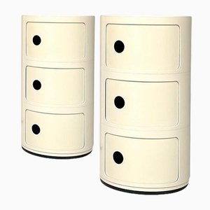 Italian White Nightstands Componibili by Anna Castelli Ferrieri for Kartell, 1970s, Set of 2