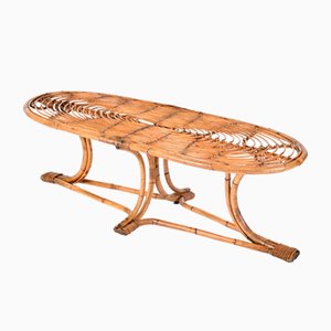 Large Mid-Century Italian Oval Bamboo and Rattan Coffee Table, 1970s