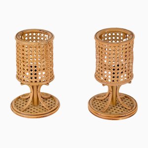 Table Lamps in Rattan and Wicker by Louis Sognot, France, 1960s, Set of 2