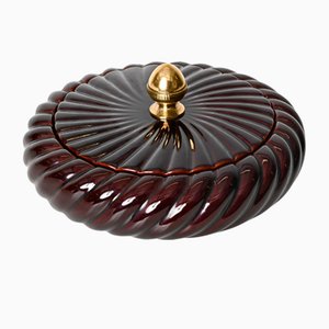 Brown Ceramic and Brass Decorative Box or Centerpiece by Tommaso Barbi, Italy, 1970s