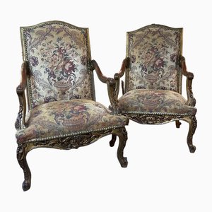 Antike französische Stühle mit hoher Rückenlehne, 2er Set
