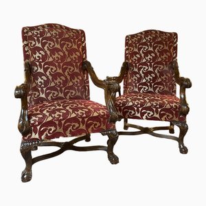 Carved Upholstered High Back Chairs, Set of 2