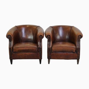 Leather Club Chairs with Fixed Seat Cushions, Set of 2