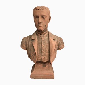 19th Century Terracotta Bust Man Costume by Aragon, 1887