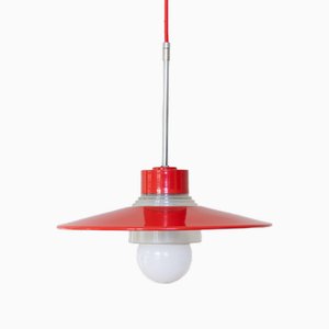 Danish Ceiling Light in Red Metal and Glass by Ettore Sottsass, 1960s