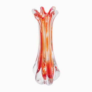 Vintage Orange Red Murano Glass Vase, Italy, 1970s