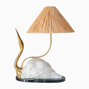 Lampada da tavolo in stile Hollywood Regency Bird in ceramica, anni '70