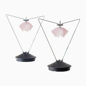 Lampes de Bureau en Chrome Rose et Verre, 1980s, Set de 2